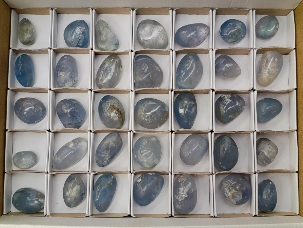 Polished Blue Celestite Galets x 35 From Sakoany, Madagascar