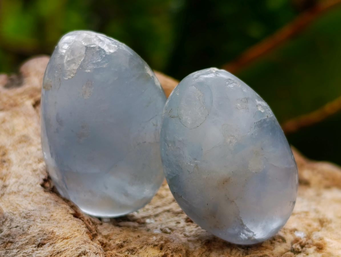 Polished Blue Celestite Galets x 35 From Sakoany, Madagascar