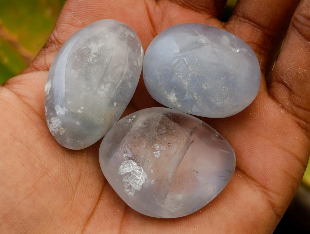 Polished Blue Celestite Galets x 35 From Sakoany, Madagascar
