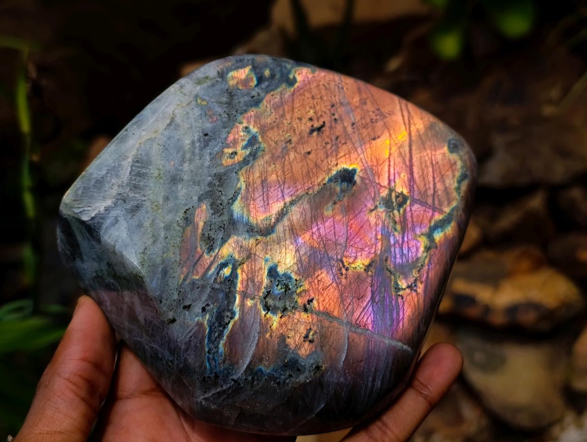 Polished Rare Purple Sunset Flash Labradorite Standing Free Forms x 2 From Madagascar