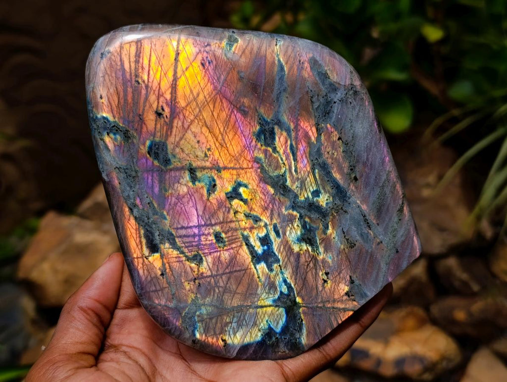 Polished Rare Purple Sunset Flash Labradorite Standing Free Forms x 2 From Madagascar