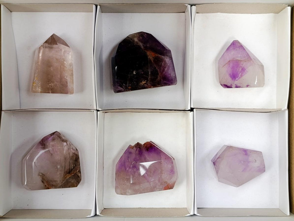 Polished Window Amethyst Crystals x 6 From Akansobe, Madagascar