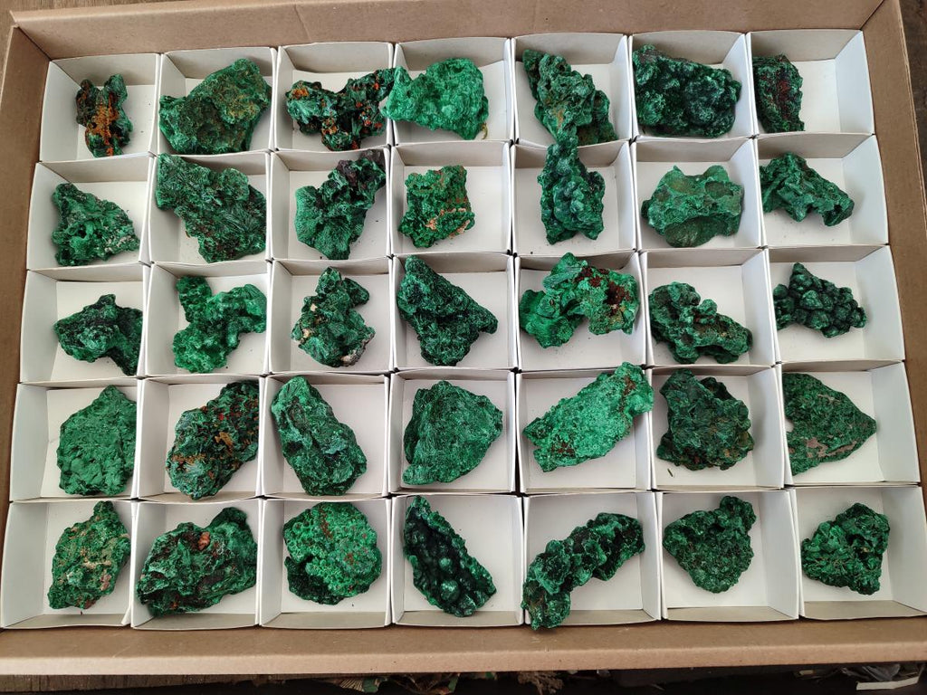 Natural Small Silky Malachite Specimens x 35 From Kasompe, Congo