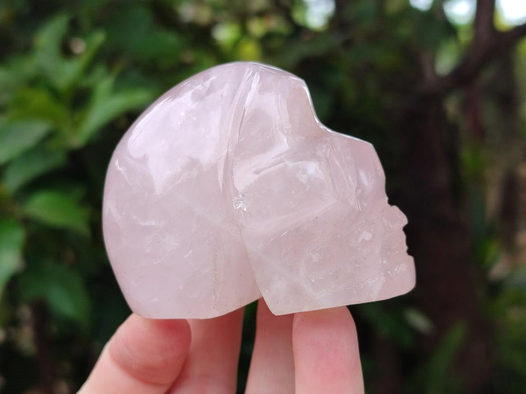Hand Made Gemmy Rose Quartz Skull Carvings x 5 From Madagascar