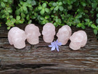 Hand Made Gemmy Rose Quartz Skull Carvings x 5 From Madagascar