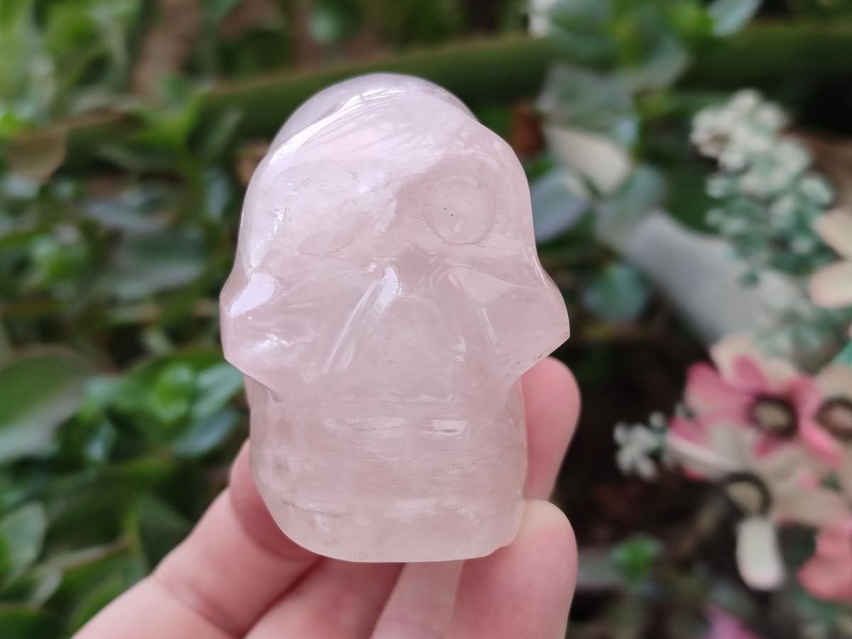 Hand Made Gemmy Rose Quartz Skull Carvings x 5 From Madagascar