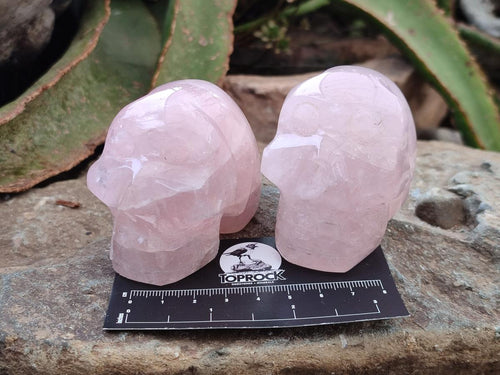 Hand Made Gemmy Rose Quartz Skull Carvings x 5 From Madagascar