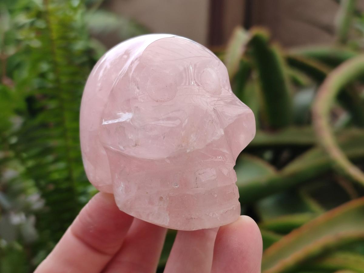 Hand Made Gemmy Rose Quartz Skull Carvings x 5 From Madagascar