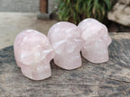 Hand Made Gemmy Rose Quartz Skull Carvings x 5 From Madagascar