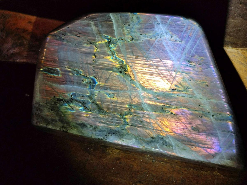 Polished Large Rare Purple Sunset Flash Labradorite Standing Free Form x 1 From Madagascar