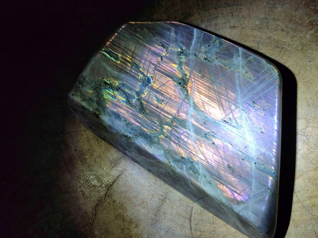 Polished Large Rare Purple Sunset Flash Labradorite Standing Free Form x 1 From Madagascar