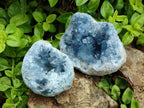 Natural Blue Celestite Geode Cluster Specimens x 2 From Sakoany, Madagascar