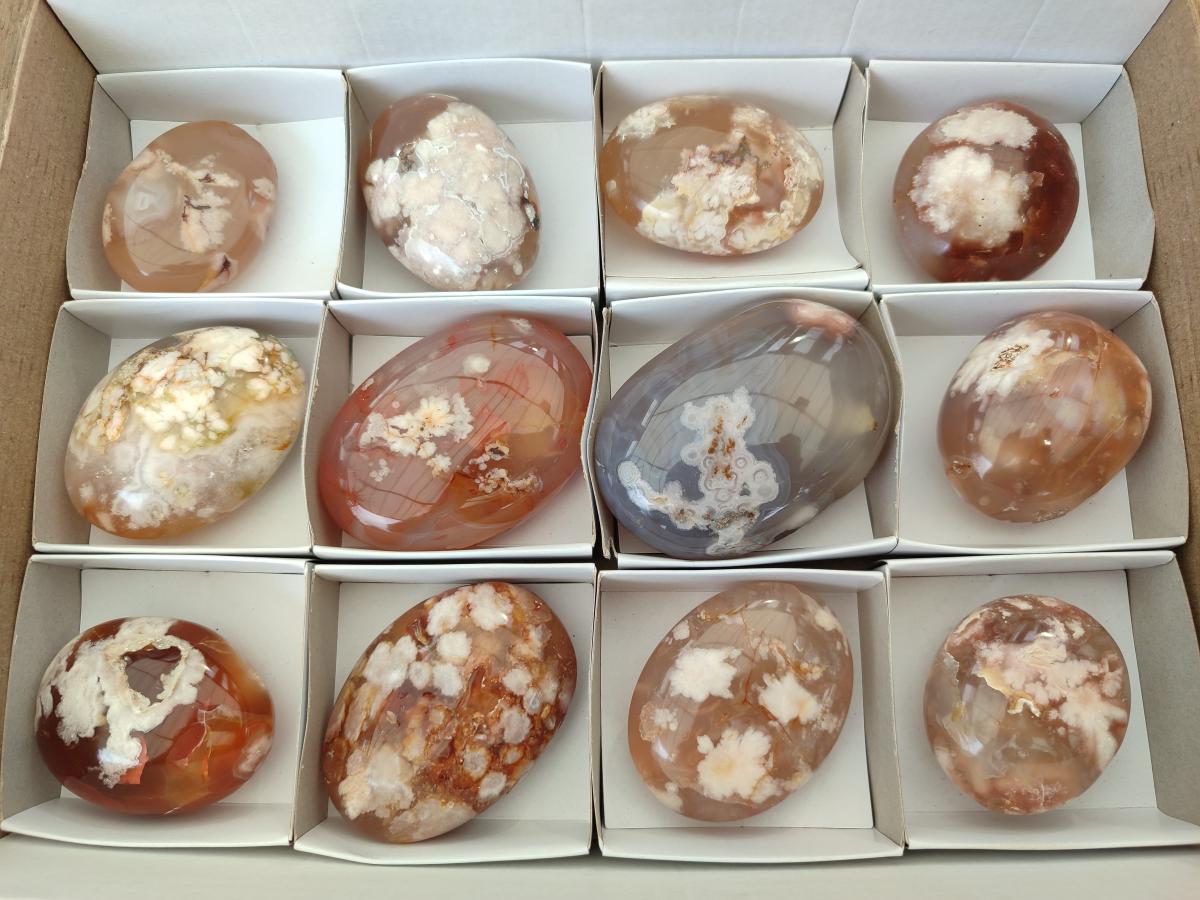 Polished Flower Agate Palm Stones x 12 From Antsahalova, Madagascar - Toprock Gemstones and Minerals 