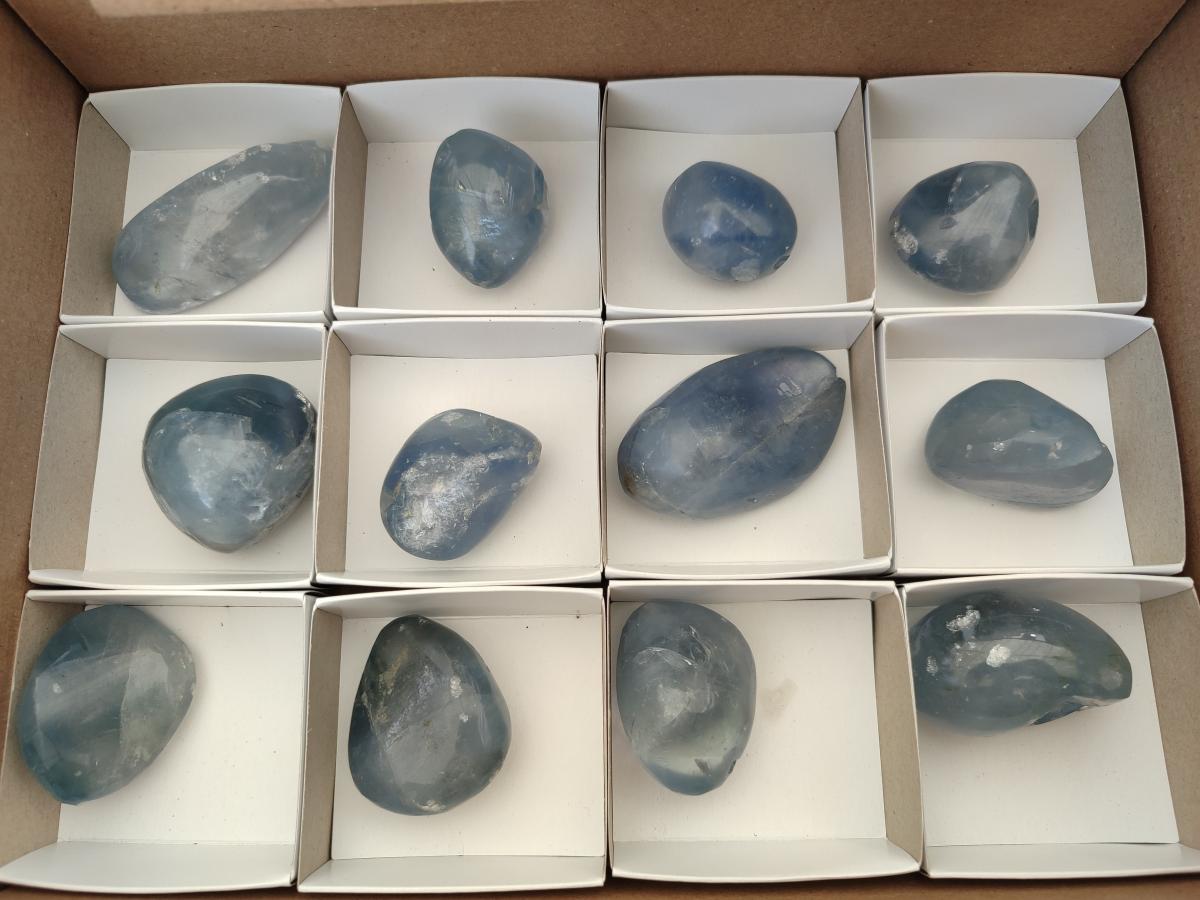 Polished Blue Celestite Free Form Crystals x 12 From Sakoany, Madagascar