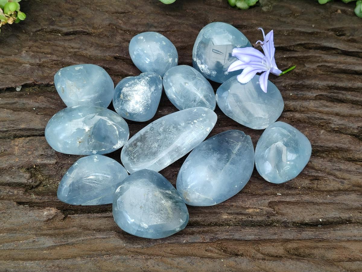 Polished Blue Celestite Free Form Crystals x 12 From Sakoany, Madagascar