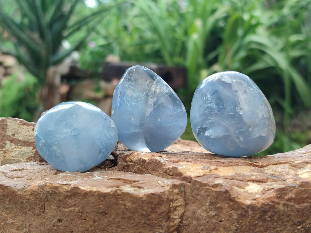 Polished Blue Celestite Free Form Crystals x 12 From Sakoany, Madagascar