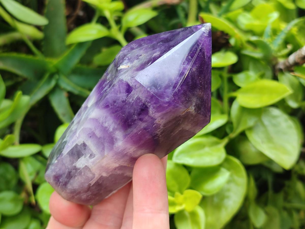 Polished Chevron Amethyst Crystal Points x 4 From Zambia