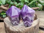 Polished Chevron Amethyst Crystal Points x 4 From Zambia