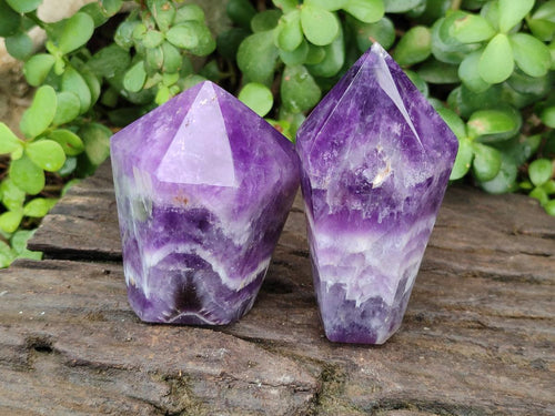 Polished Chevron Amethyst Crystal Points x 4 From Zambia