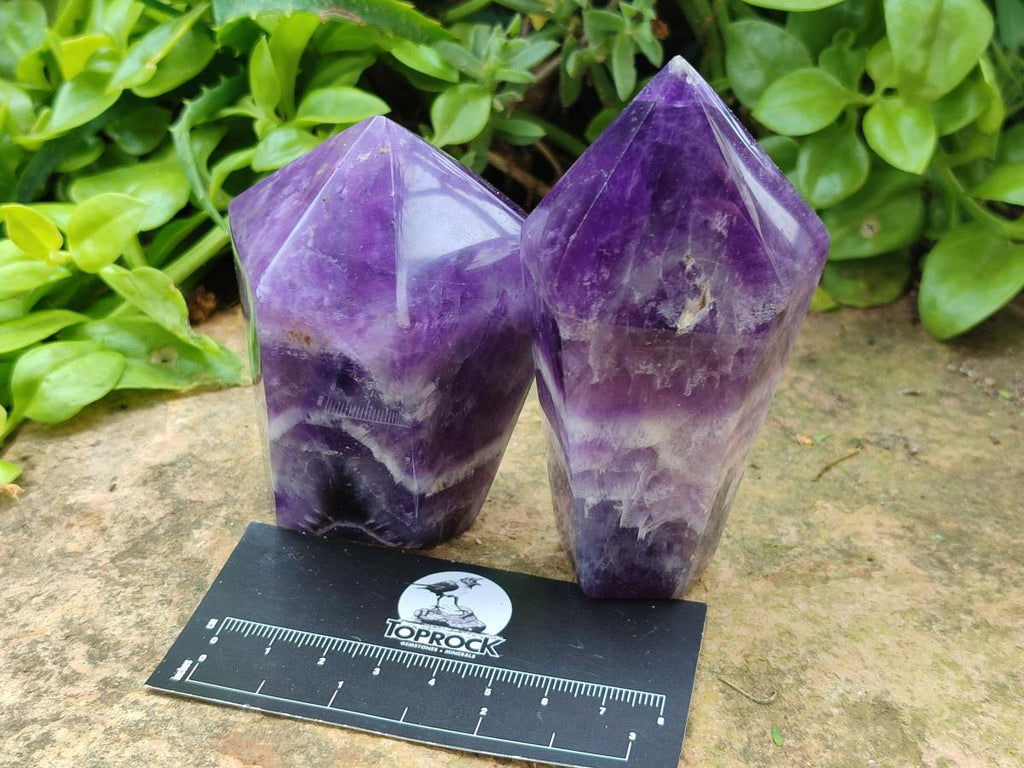 Polished Chevron Amethyst Crystal Points x 4 From Zambia