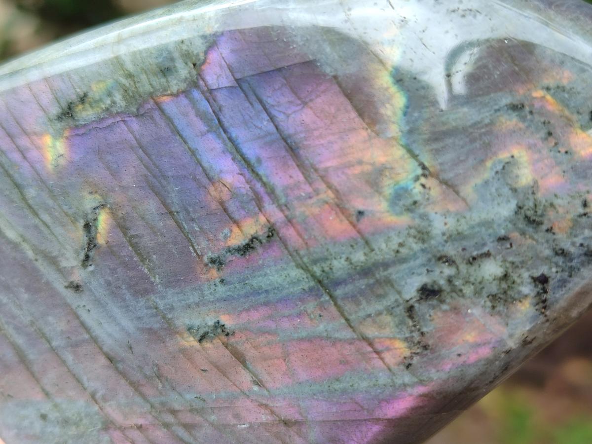 Polished Rare Purple Sunset Flash Labradorite Standing Free Forms x 3 From Madagascar
