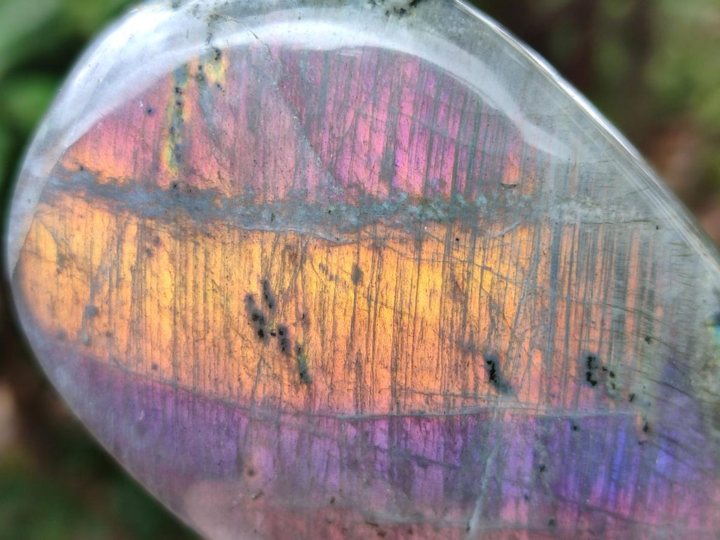 Polished Rare Purple Sunset Flash Labradorite Standing Free Forms x 3 From Madagascar