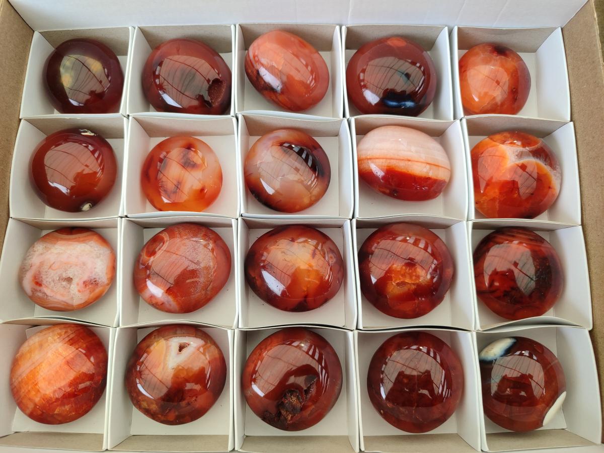 Polished Carnelian Agate Gemstone Galets x 20 From Madagascar