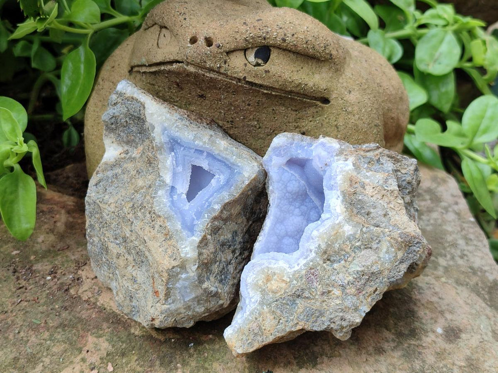 Natural Blue Lace Agate Geode Specimens x 12 From Nsanje, Malawi