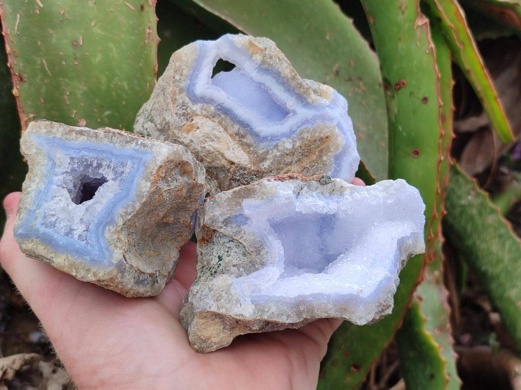 Natural Blue Lace Agate Geode Specimens x 12 From Nsanje, Malawi