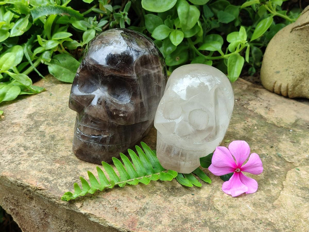 Hand Made Window Quartz Skull Carvings x 2 From Madagascar