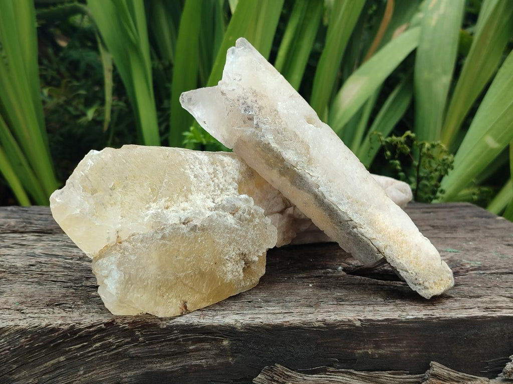 Natural Drusy Quartz Coated Spearhead Calcite Crystals x 2 From Albert's Mountain, Lesotho