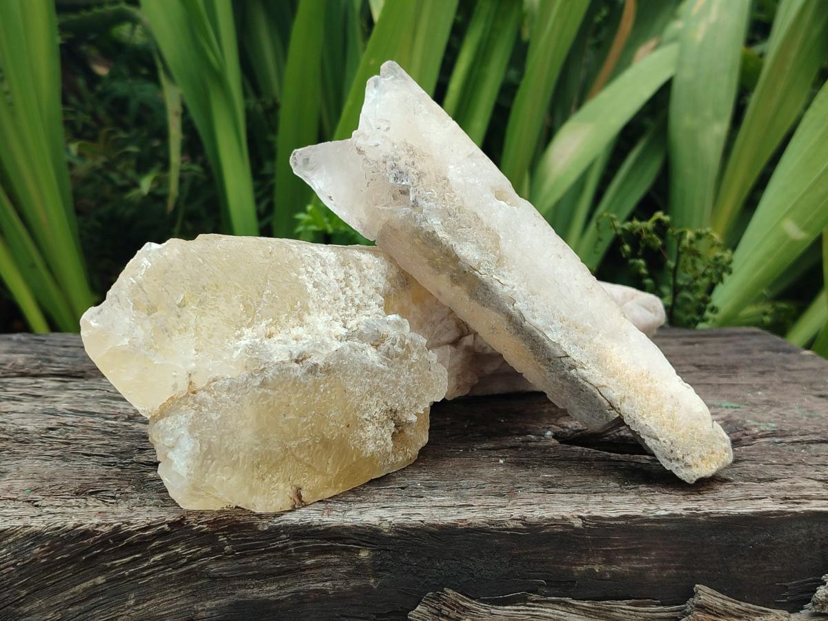 Natural Drusy Quartz Coated Spearhead Calcite Crystals x 2 From Albert's Mountain, Lesotho