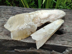 Natural Drusy Quartz Coated Spearhead Calcite Crystals x 2 From Albert's Mountain, Lesotho