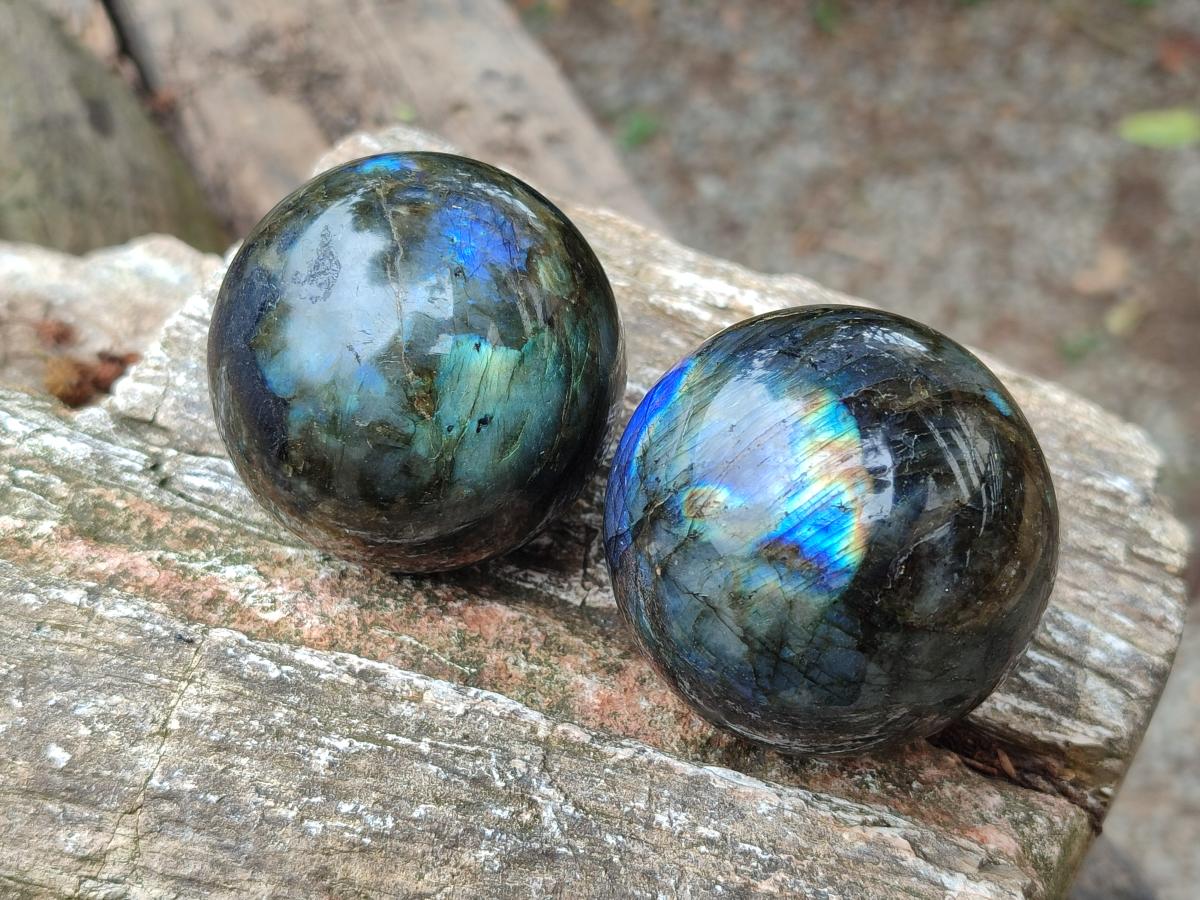 Polished Small Labradorite Spheres x 5 From Madagascar