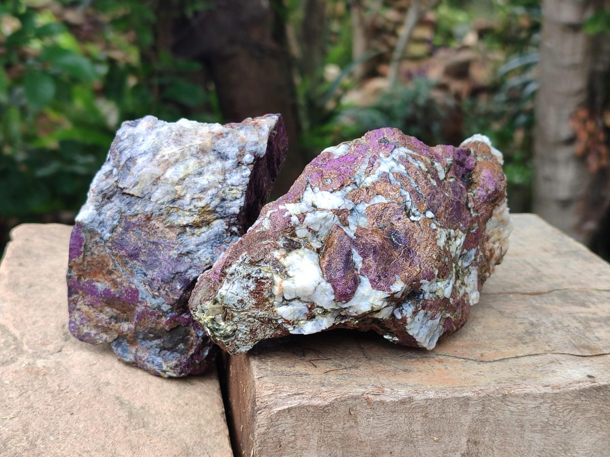Natural Metallic Cobbed Purpurite Specimens x 3 From Erongo, Namibia
