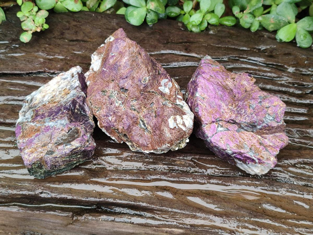 Natural Metallic Cobbed Purpurite Specimens x 3 From Erongo, Namibia