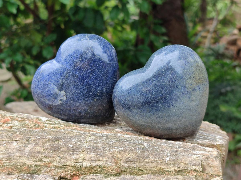 Polished Large Lazulite Hearts x 6 From Madagascar