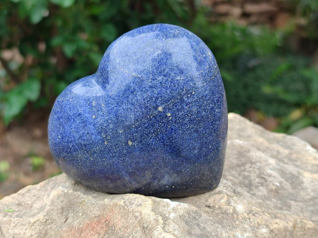 Polished Large Lazulite Hearts x 6 From Madagascar