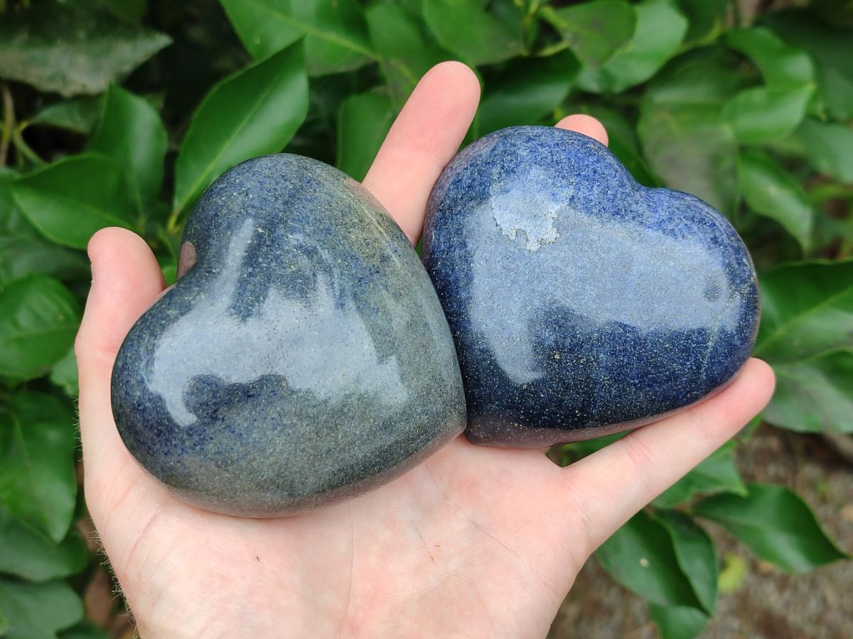 Polished Large Lazulite Hearts x 6 From Madagascar