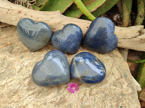 Polished Large Lazulite Hearts x 6 From Madagascar