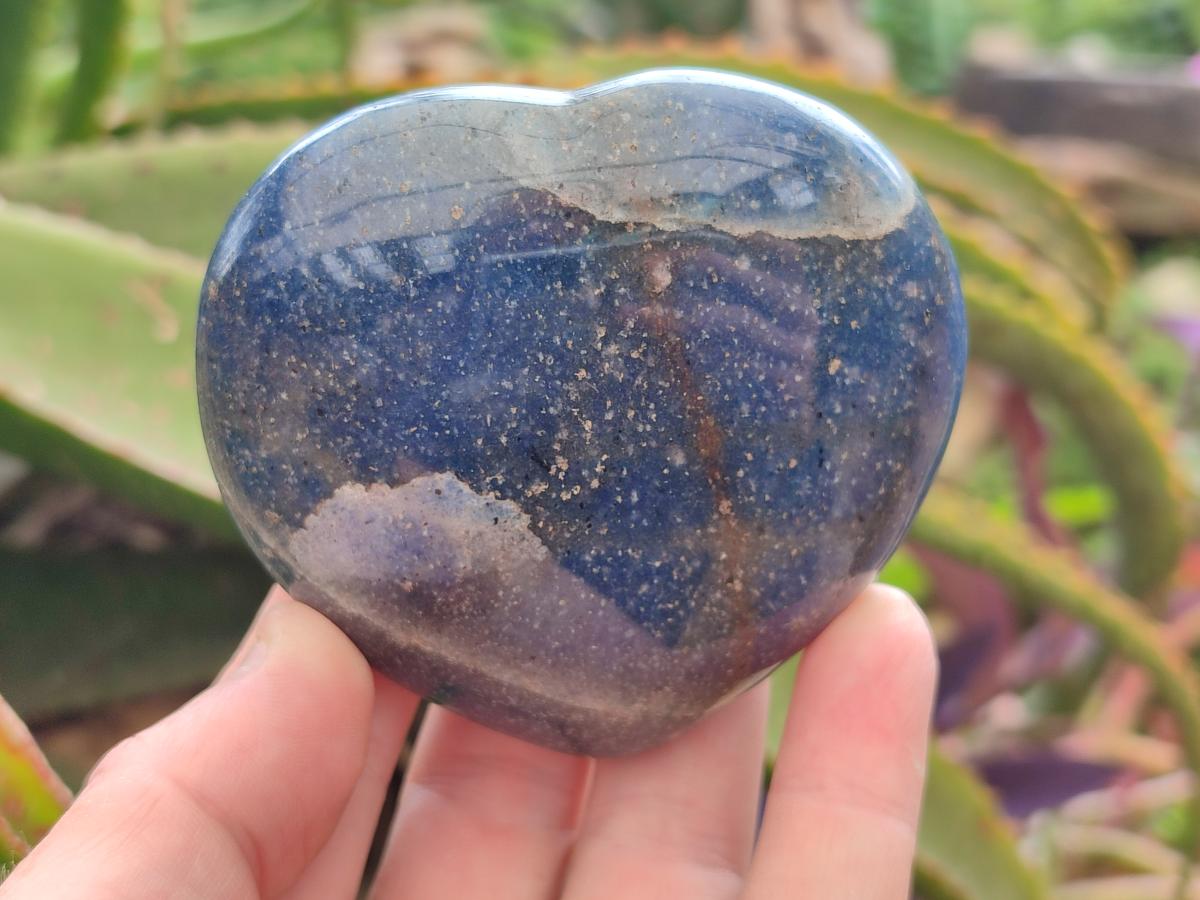 Polished Large Lazulite Hearts x 6 From Madagascar