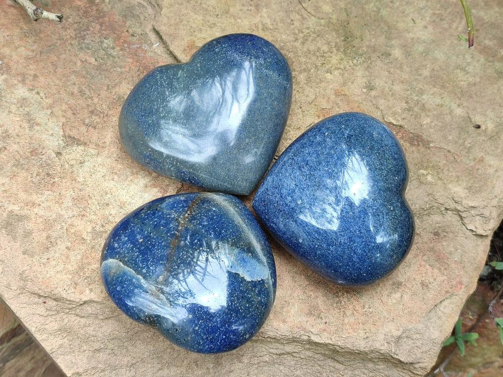 Polished Large Lazulite Hearts x 6 From Madagascar