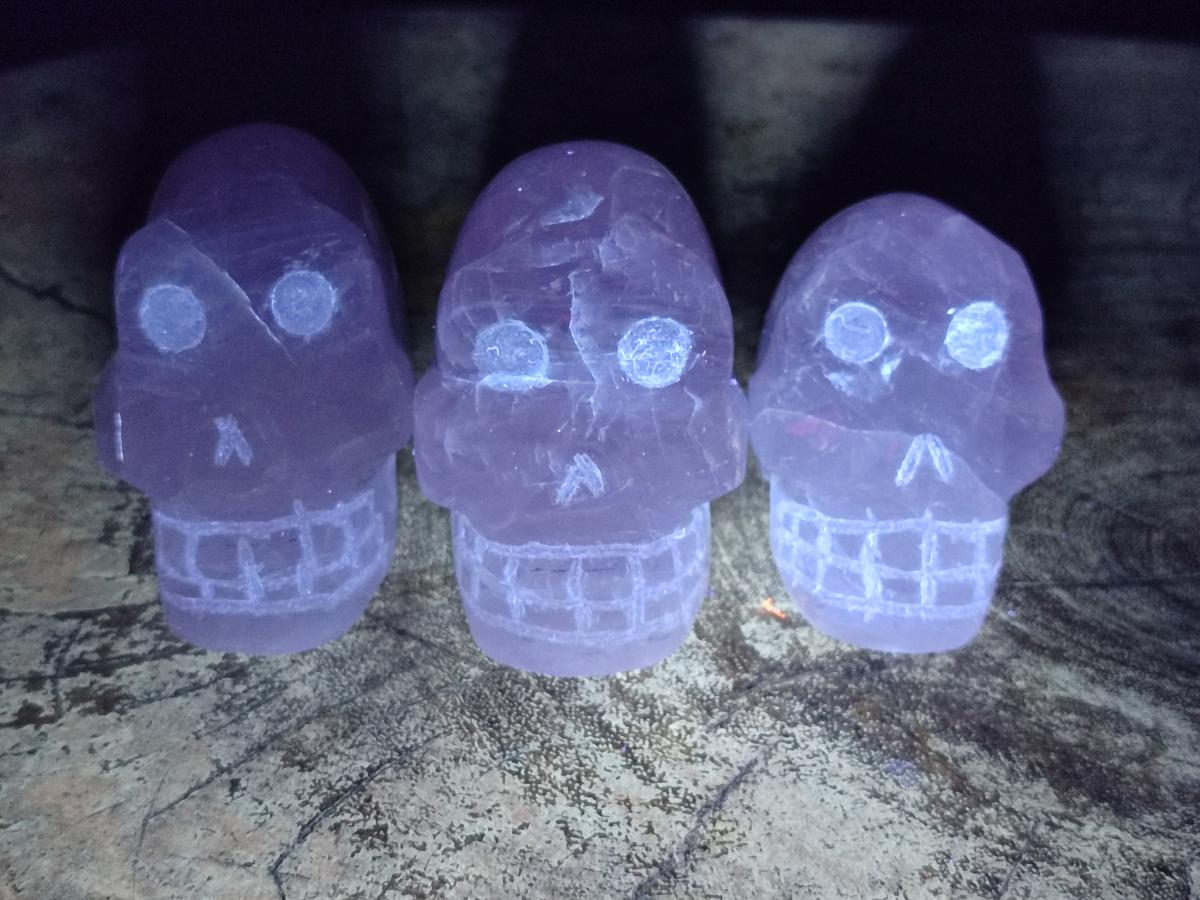 Hand Made Small Gemmy Rose Quartz Skull Carvings x 5 From Madagascar