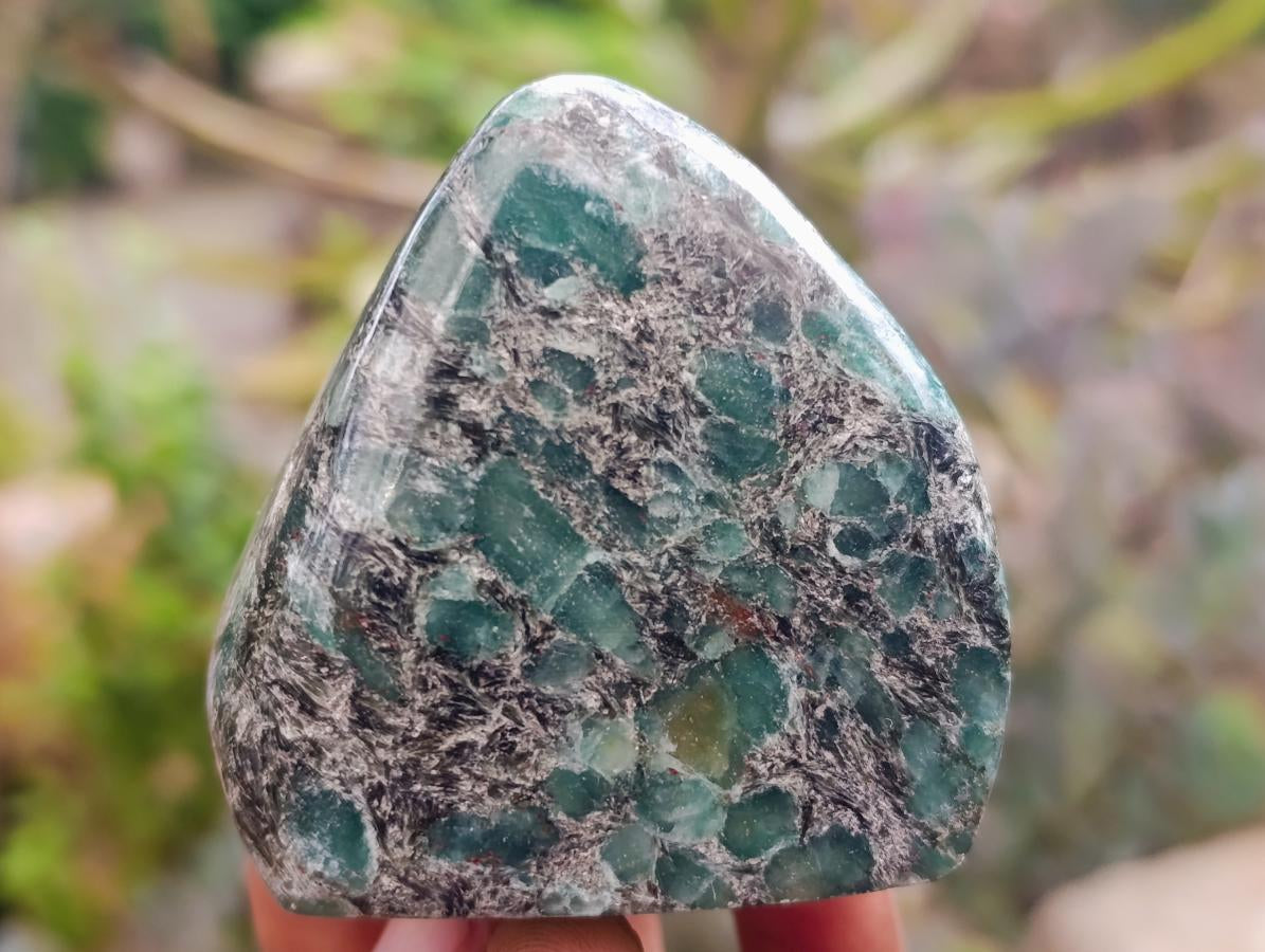 Polished Emerald Mica 'Mutokolite' Standing Free Forms x 4 From Mutoko, Zimbabwe