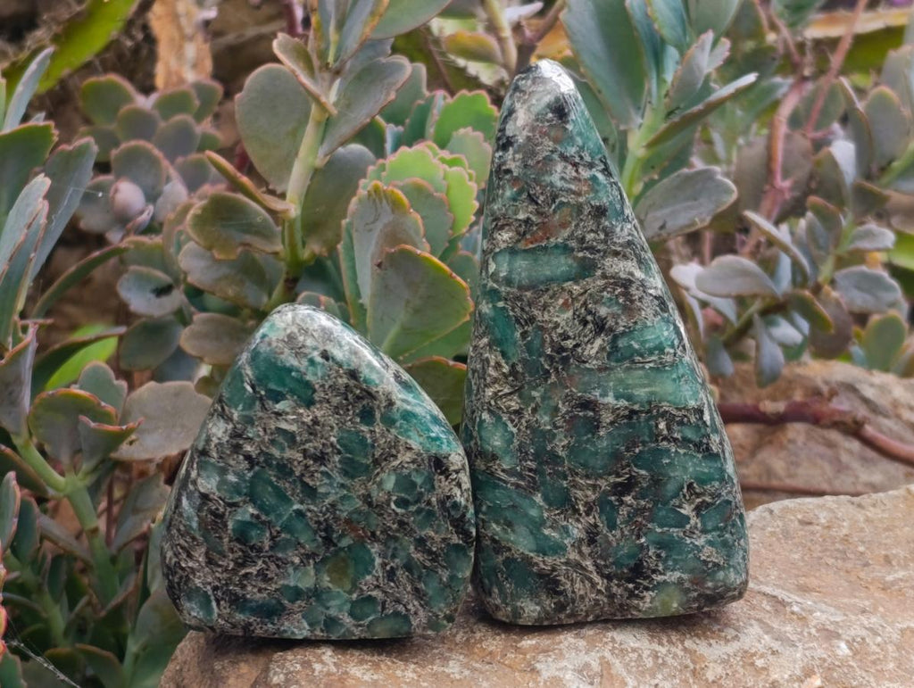 Polished Emerald Mica 'Mutokolite' Standing Free Forms x 4 From Mutoko, Zimbabwe