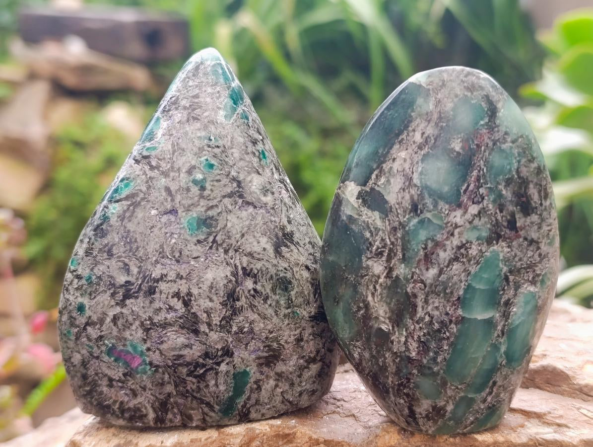 Polished Emerald Mica 'Mutokolite' Standing Free Forms x 4 From Mutoko, Zimbabwe