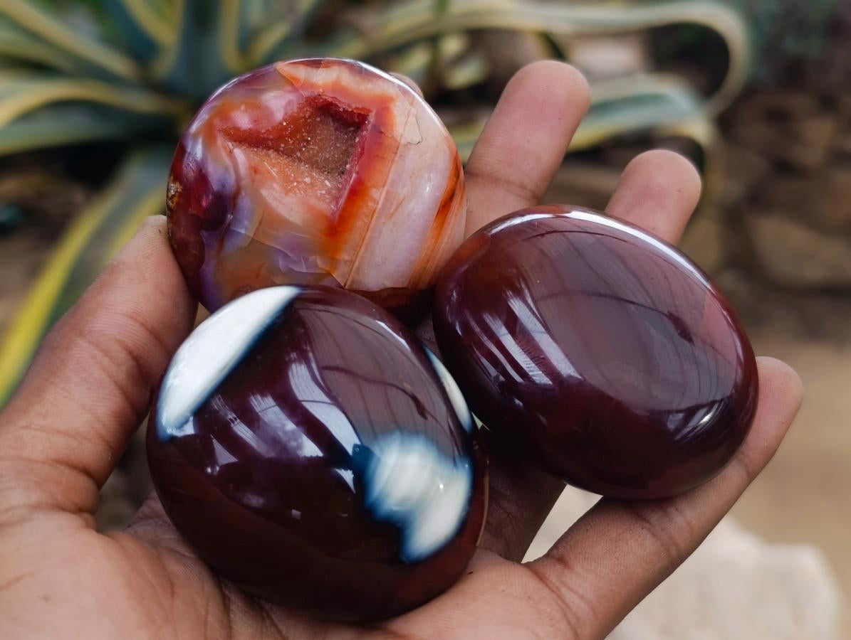 Polished Carnelian Agate Gemstone Galets x 12 From Madagascar
