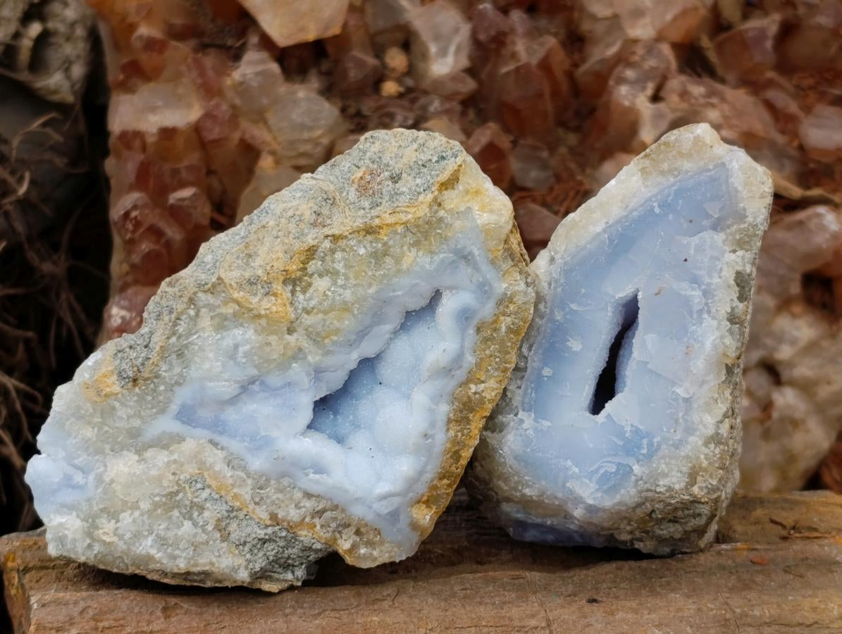 Natural Blue Lace Agate Geode Specimens x 8 From Nsanje, Malawi - Toprock Gemstones and Minerals 