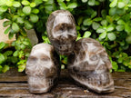Hand Made Smokey Window Quartz Skull Carvings x 3 From Madagascar