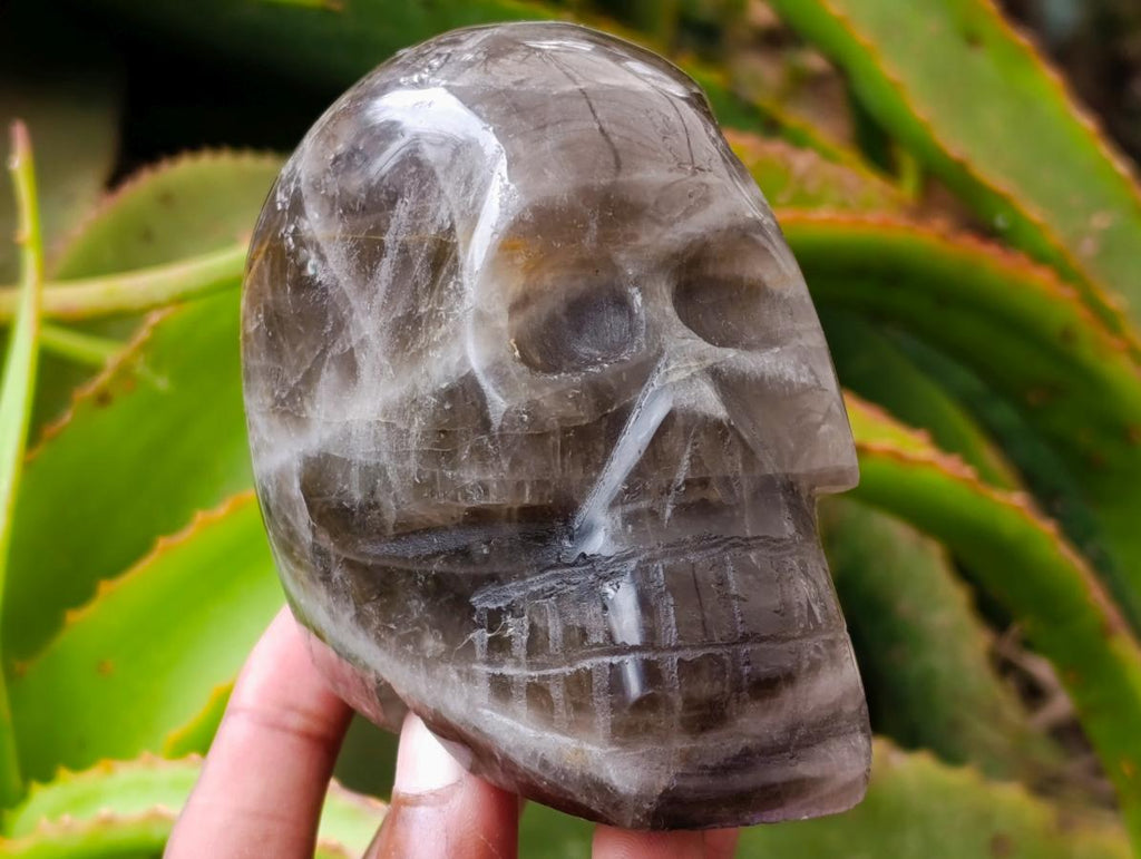 Hand Made Smokey Window Quartz Skull Carvings x 3 From Madagascar